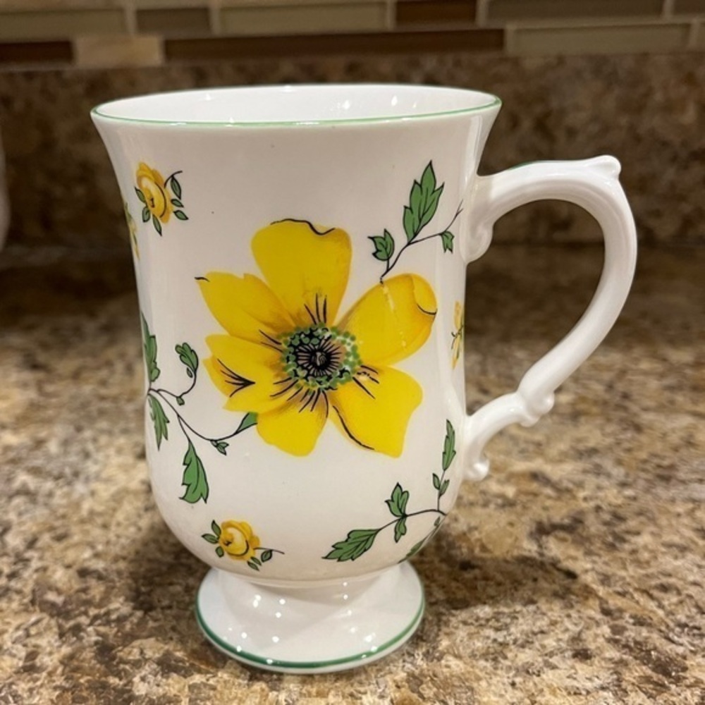 Vintage Royal Victoria Fine Bone China Floral Yellow Mug Made in England